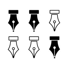 Set of Black and White Fountain Pen Nib Icons for Writing and Design