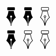 Set of Black and White Fountain Pen Nib Icons for Writing and Design