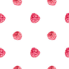 Seamless pattern with raspberries. Watercolor illustration with raspberries, hand painted in watercolor. Botanical illustration for cover design, fabric