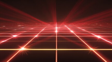 Abstract grid with red beams and lights