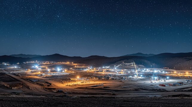 Nighttime construction site under a starlit sky