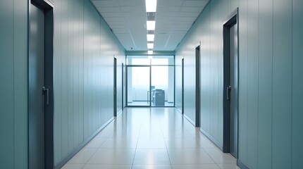 Office hallway with modern lighting fixtures.