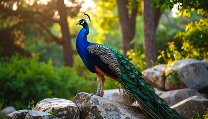 Peacock in a garden setting