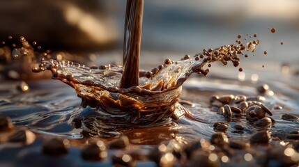 Liquid chocolate pouring in smooth stream  highquality image