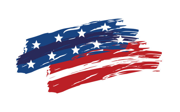 American flag inspired brush stroke design vector on transparent background 