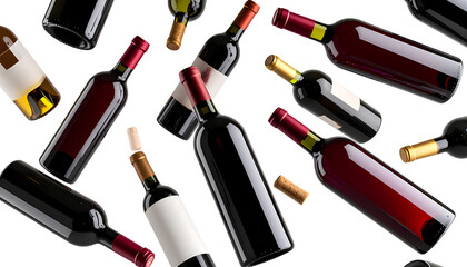  Realistic Wine Bottle Mockup Collection  Floating Arrangement with Clipping Path, Transparent PNG