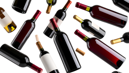  Realistic Wine Bottle Mockup Collection  Floating Arrangement with Clipping Path, Transparent PNG