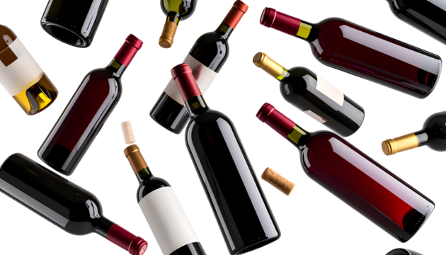  Realistic Wine Bottle Mockup Collection  Floating Arrangement with Clipping Path, Transparent PNG