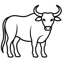 Black line art of a buffalo with curved horns