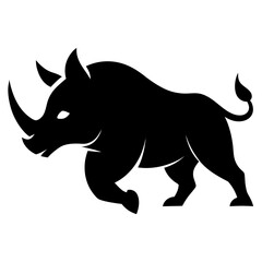 Black silhouette of a charging rhino