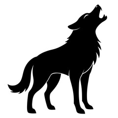 Silhouette of a hyena howling in black