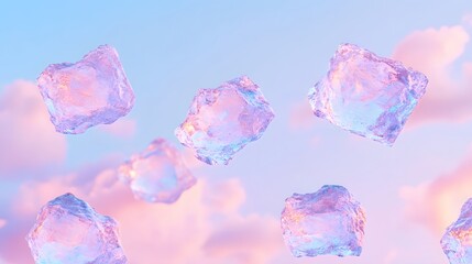 Fototapeta premium Floating Ice Crystals Pastel Sky Background