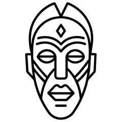Intricate african tribal mask line art with detailed carvings