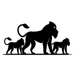 Silhouette of a baboon troop in black