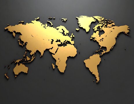 Gold world map on dark background
