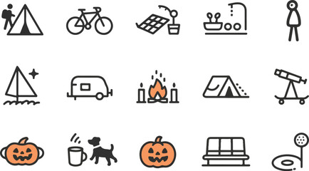 Collection of hand drawn outdoor and seasonal icons