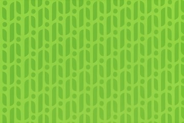 Abstract seamless pattern of interlocking green geometric shapes and dots, creating a modern and...