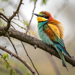 Fototapeta premium cute beeeater colorful bird sitting on the tree branch