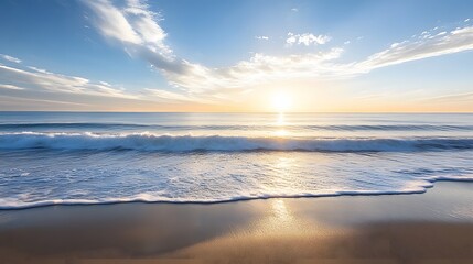 Serene Sunset Beach Ocean Waves Peaceful Seascape