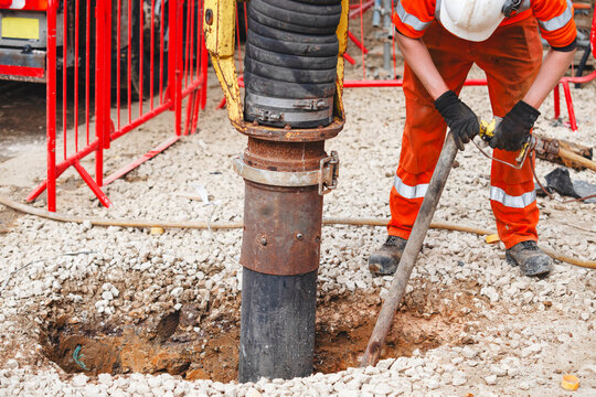Vacuum excavator used on construction site by builders to dig ground in safe maner to expose undeground services without causing damage to them