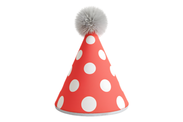 Adorable Coral and White Polka Dot Party Hat with Pom Pom