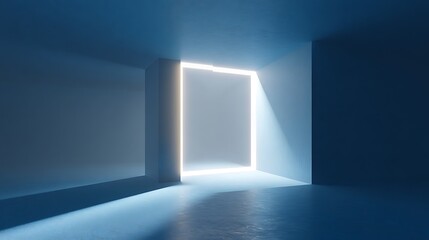 Fototapeta premium Abstract Glowing White Corner in Blue Void .