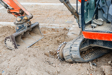 Excavator lost broken track and awaiting for repair