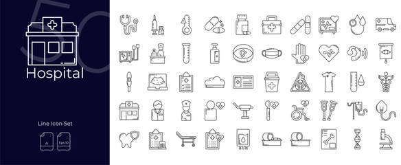 Hospital Line Editable Icons set. Vector illustration in modern thin line style of Hospital icons: medical, health care, clinic, etc