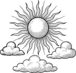 Hand-Drawn Sun and Clouds  – Vintage Weather.