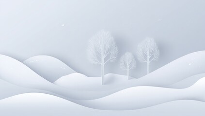 A winter landscape of gentle hills and trees