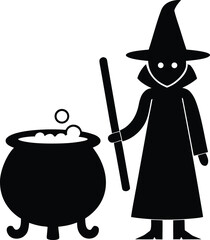Witch, Cauldron, Halloween, Magic, Wizard, Potion, Spell, Icon, Sorcery, vector, silhouette