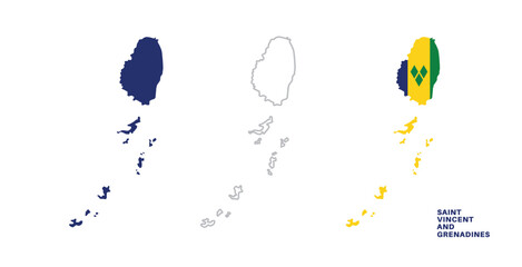  saint vincent and the grenadines flag and map set.  saint vincent and the grenadines flag in official colors and proportions., map