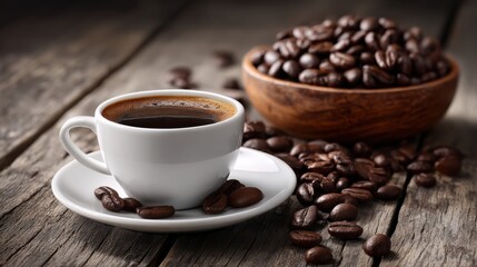 Fototapeta premium White ceramic coffee cup with rich dark espresso