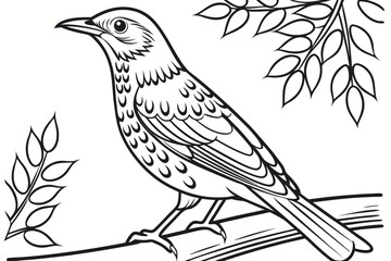 coloring page line art the thrush black vector