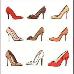 Hand-drawn Women's Shoes Collection