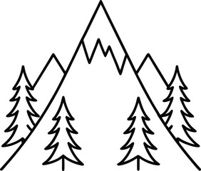 Fototapeta premium Detailed mountain landscape with pine trees coloring page design