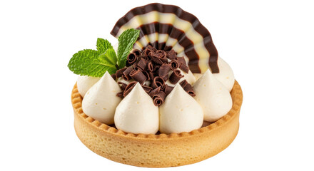 Isolated Cream Tart with Chocolate Decor