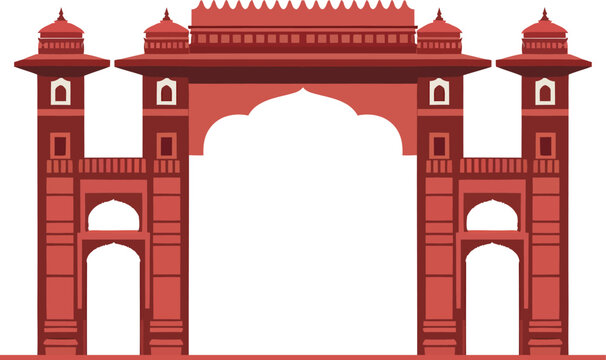 Vector art of an ancient indian gate isolated on white background stands tall