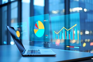 Laptop displaying financial charts and data analysis