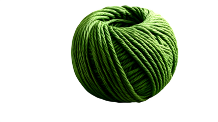 Ball of green yarn rolled tightly isolated on transparent background