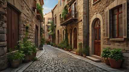 European stone alleyway exuding timeless charm and rich historical atmosphere.
