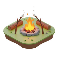 Cozy Campfire Gathering: Family camping experience with marshmallows and logs