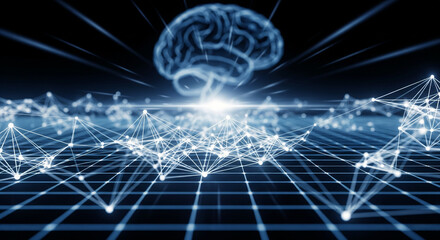 Abstract brain network Conceptual connection with artificial intelligence and neuroscience research visualizing neural connections.