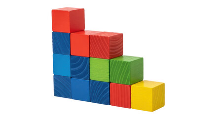 Isolated Colorful Wooden Building Blocks on White Background