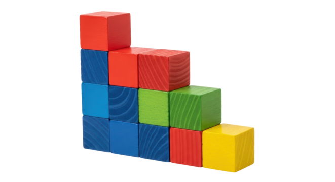 Isolated Colorful Wooden Building Blocks on White Background