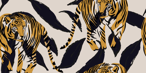 Tiger jungle animal art Seamless Pattern