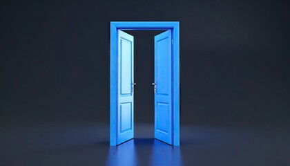 Open blue door on dark background