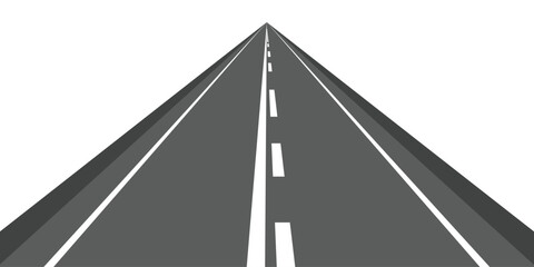 Winding road isolated on white background. Disappearing into the distance. The two-lane road with lane markings. Conceptual image. 3d rendering