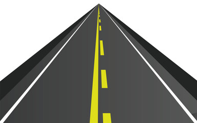 Winding road isolated on white background. Disappearing into the distance. The two-lane road with lane markings. Conceptual image. 3d rendering