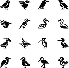 Obraz premium Collection of various bird icons in silhouette